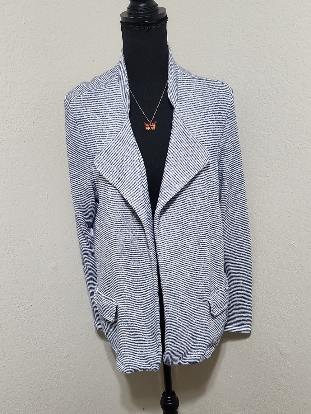 Anthropologie Saturday Sunday Striped Open Front Knit Blazer Jacket XL